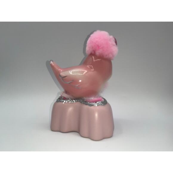 Vintage Pink Ceramic Bird Valentine Day Pink Heart Poofy Hat Fur Princess OOAK - Picture 13 of 16